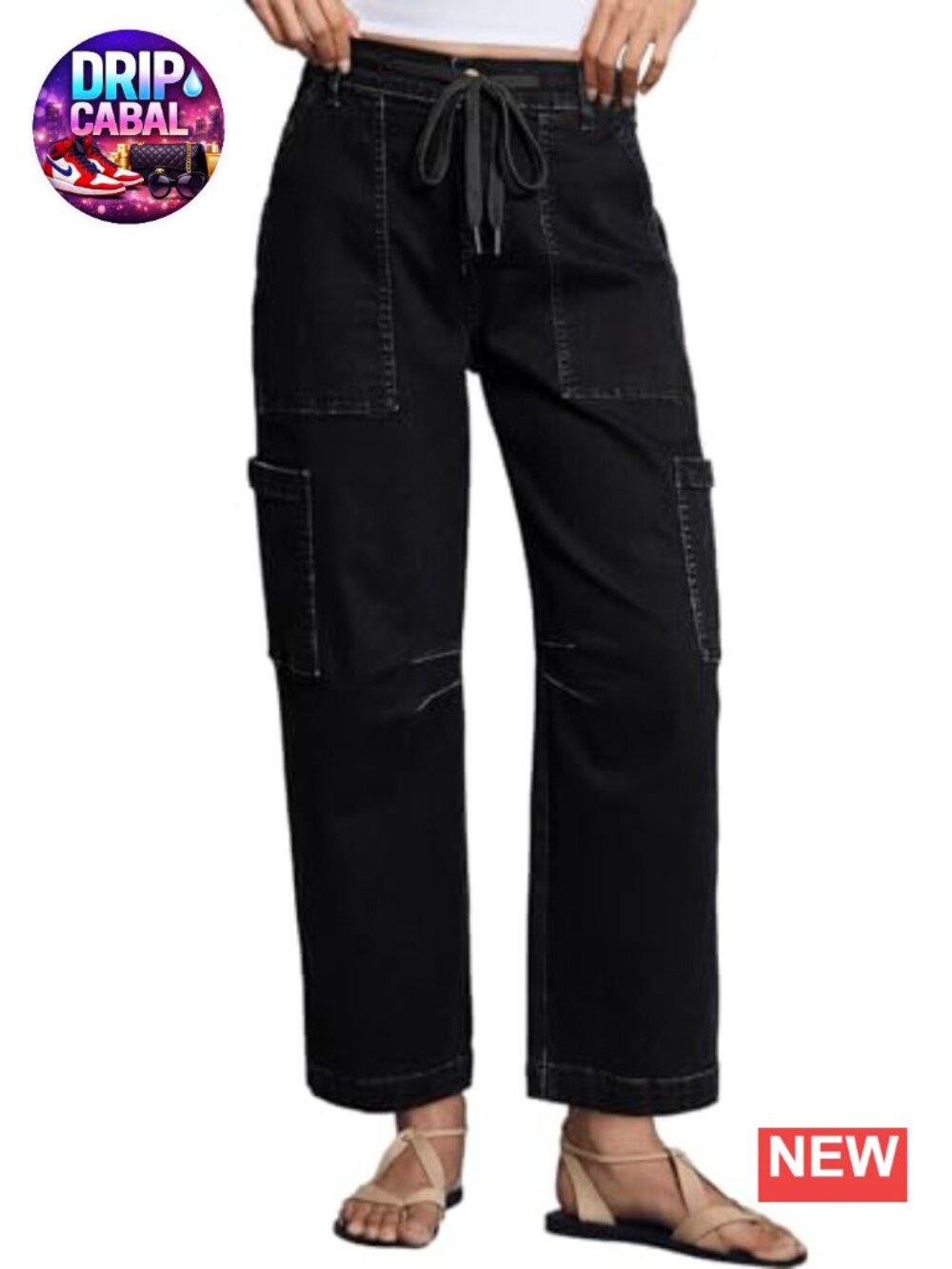 High Waisted Wide Leg Cargo Jeans Baggy Loose Fit Cotton Stretch Women Denim